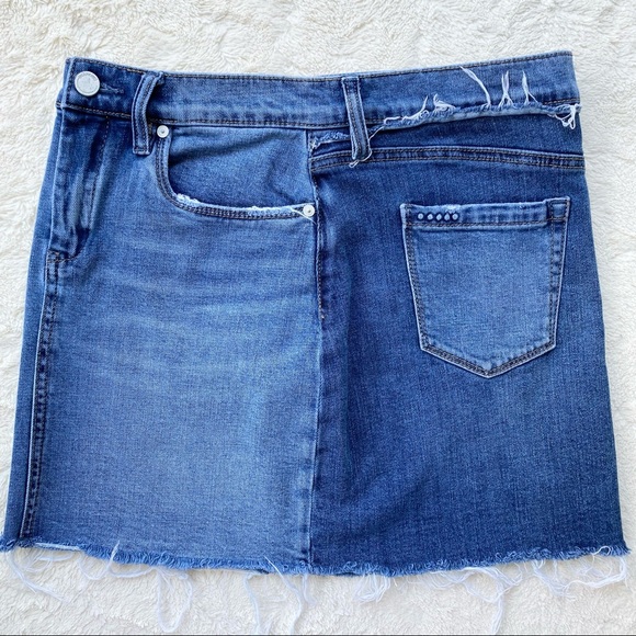 Bank NYC two faced color block denim mini skirt cut off raw frayed hem 28 - Picture 4 of 12